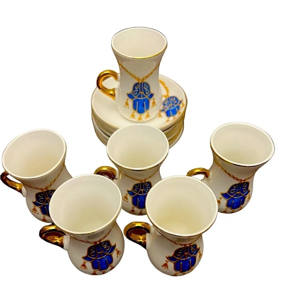Shallow Ice - Hamsa design hand painted fine bone china tea/coffee cups set of 6